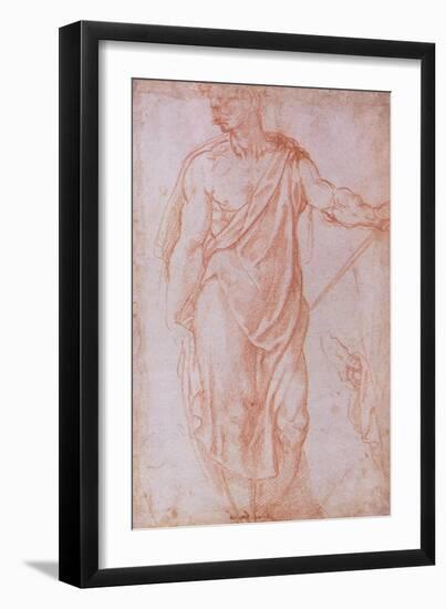 Sketch of a Man Holding a Staff and a Study of a Hand-Michelangelo Buonarroti-Framed Giclee Print