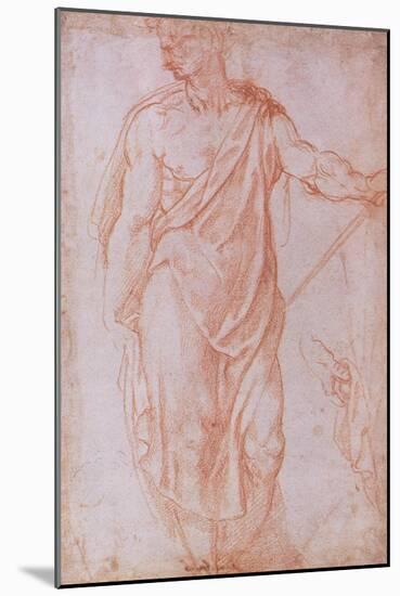 Sketch of a Man Holding a Staff and a Study of a Hand-Michelangelo Buonarroti-Mounted Giclee Print