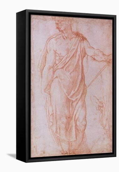 Sketch of a Man Holding a Staff and a Study of a Hand-Michelangelo Buonarroti-Framed Stretched Canvas