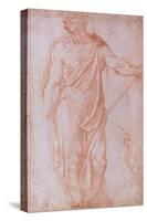 Sketch of a Man Holding a Staff and a Study of a Hand-Michelangelo Buonarroti-Stretched Canvas