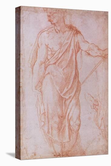 Sketch of a Man Holding a Staff and a Study of a Hand-Michelangelo Buonarroti-Stretched Canvas