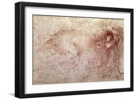 Sketch of a Roaring Lion-Leonardo da Vinci-Framed Giclee Print