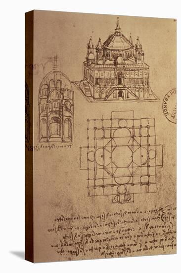 Sketch of a Square Church with Central Dome and Minaret-Leonardo da Vinci-Stretched Canvas