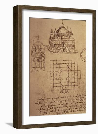 Sketch of a Square Church with Central Dome and Minaret-Leonardo da Vinci-Framed Giclee Print