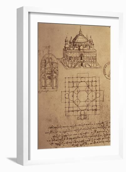 Sketch of a Square Church with Central Dome and Minaret-Leonardo da Vinci-Framed Giclee Print