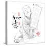 Sketch of Chinese Little Monk Presenting Scroll with Chinese New Year Wishes-yienkeat-Stretched Canvas