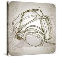 Sketch Of Headphones On The Background With Floral Patterns--Vladimir--Stretched Canvas