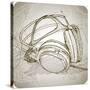 Sketch Of Headphones On The Background With Floral Patterns--Vladimir--Stretched Canvas