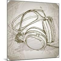 Sketch Of Headphones On The Background With Floral Patterns--Vladimir--Mounted Art Print