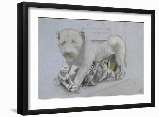 Sketch of Lioness and Cubs from Nicola Pisano's Siena Pulpit-John Ruskin-Framed Giclee Print
