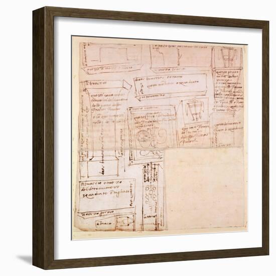 Sketch of Marble Blocks for Statues with Notes-Michelangelo Buonarroti-Framed Giclee Print