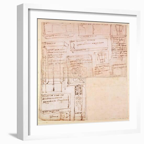 Sketch of Marble Blocks for Statues with Notes-Michelangelo Buonarroti-Framed Giclee Print