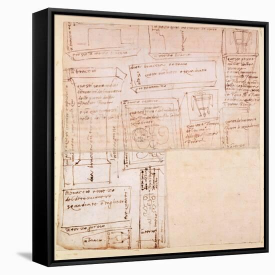 Sketch of Marble Blocks for Statues with Notes-Michelangelo Buonarroti-Framed Stretched Canvas