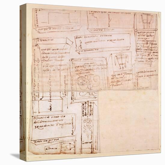 Sketch of Marble Blocks for Statues with Notes-Michelangelo Buonarroti-Stretched Canvas