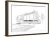 Sketch of Modern House with Swimming Pool-alchena-Framed Art Print