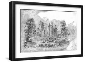 Sketch of Ruined Abbey-null-Framed Art Print