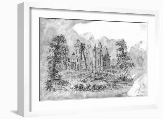 Sketch of Ruined Abbey-null-Framed Art Print