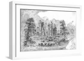 Sketch of Ruined Abbey-null-Framed Art Print