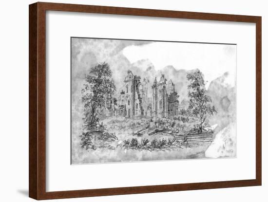 Sketch of Ruined Abbey-null-Framed Art Print
