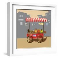 Sketch of Street Food Carts, Cartoon, Vector, Illustration-Valeri Hadeev-Framed Art Print