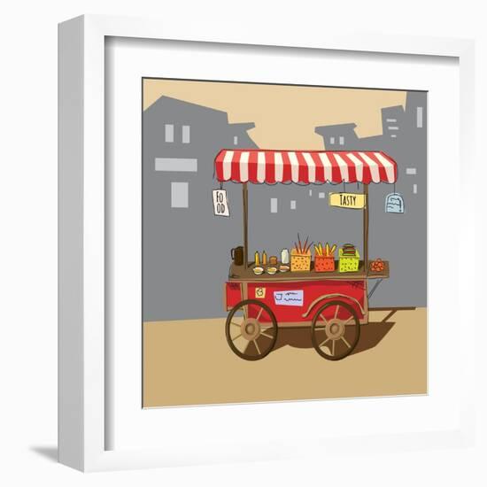 Sketch of Street Food Carts, Cartoon, Vector, Illustration-Valeri Hadeev-Framed Art Print