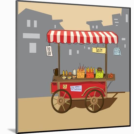 Sketch of Street Food Carts, Cartoon, Vector, Illustration-Valeri Hadeev-Mounted Art Print