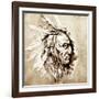 Sketch Of Tattoo Art, American Indian Chief Illustration-outsiderzone-Framed Art Print