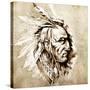 Sketch Of Tattoo Art, American Indian Chief Illustration-outsiderzone-Stretched Canvas