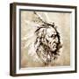 Sketch Of Tattoo Art, American Indian Chief Illustration-outsiderzone-Framed Art Print