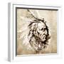 Sketch Of Tattoo Art, American Indian Chief Illustration-outsiderzone-Framed Art Print