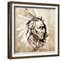 Sketch Of Tattoo Art, American Indian Chief Illustration-outsiderzone-Framed Premium Giclee Print