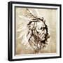 Sketch Of Tattoo Art, American Indian Chief Illustration-outsiderzone-Framed Premium Giclee Print