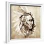 Sketch Of Tattoo Art, American Indian Chief Illustration-outsiderzone-Framed Premium Giclee Print