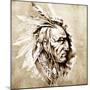 Sketch Of Tattoo Art, American Indian Chief Illustration-outsiderzone-Mounted Premium Giclee Print