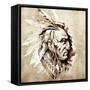 Sketch Of Tattoo Art, American Indian Chief Illustration-outsiderzone-Framed Stretched Canvas