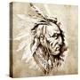 Sketch Of Tattoo Art, American Indian Chief Illustration-outsiderzone-Stretched Canvas