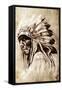 Sketch Of Tattoo Art, Indian Head, Chief, Vintage Style-outsiderzone-Framed Stretched Canvas