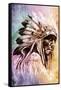 Sketch Of Tattoo Art, Indian Head Over Colorful Background-outsiderzone-Framed Stretched Canvas