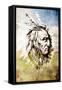 Sketch Of Tattoo Art, Indian Head Over Crop-Field Background-outsiderzone-Framed Stretched Canvas