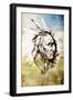 Sketch Of Tattoo Art, Indian Head Over Crop-Field Background-outsiderzone-Framed Art Print