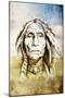 Sketch Of Tattoo Art, Indian Head Over Field Background-outsiderzone-Mounted Art Print