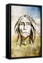 Sketch Of Tattoo Art, Indian Head Over Field Background-outsiderzone-Framed Stretched Canvas