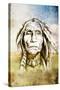 Sketch Of Tattoo Art, Indian Head Over Field Background-outsiderzone-Stretched Canvas