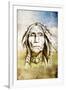 Sketch Of Tattoo Art, Indian Head Over Field Background-outsiderzone-Framed Art Print