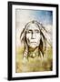 Sketch Of Tattoo Art, Indian Head Over Field Background-outsiderzone-Framed Art Print