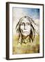 Sketch Of Tattoo Art, Indian Head Over Field Background-outsiderzone-Framed Art Print