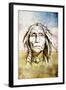 Sketch Of Tattoo Art, Indian Head Over Field Background-outsiderzone-Framed Art Print