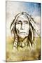 Sketch Of Tattoo Art, Indian Head Over Field Background-outsiderzone-Mounted Art Print