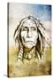 Sketch Of Tattoo Art, Indian Head Over Field Background-outsiderzone-Stretched Canvas