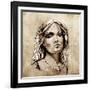 Sketch Of Tattoo Art, Lovely And Passionate Look From A Tent Of American Indian Girl-outsiderzone-Framed Art Print